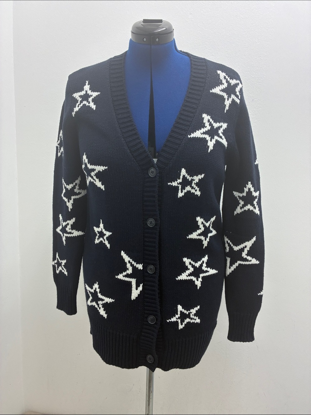 Workshop Republic Clothing Navy Cardigan Sweater with White Star Motif